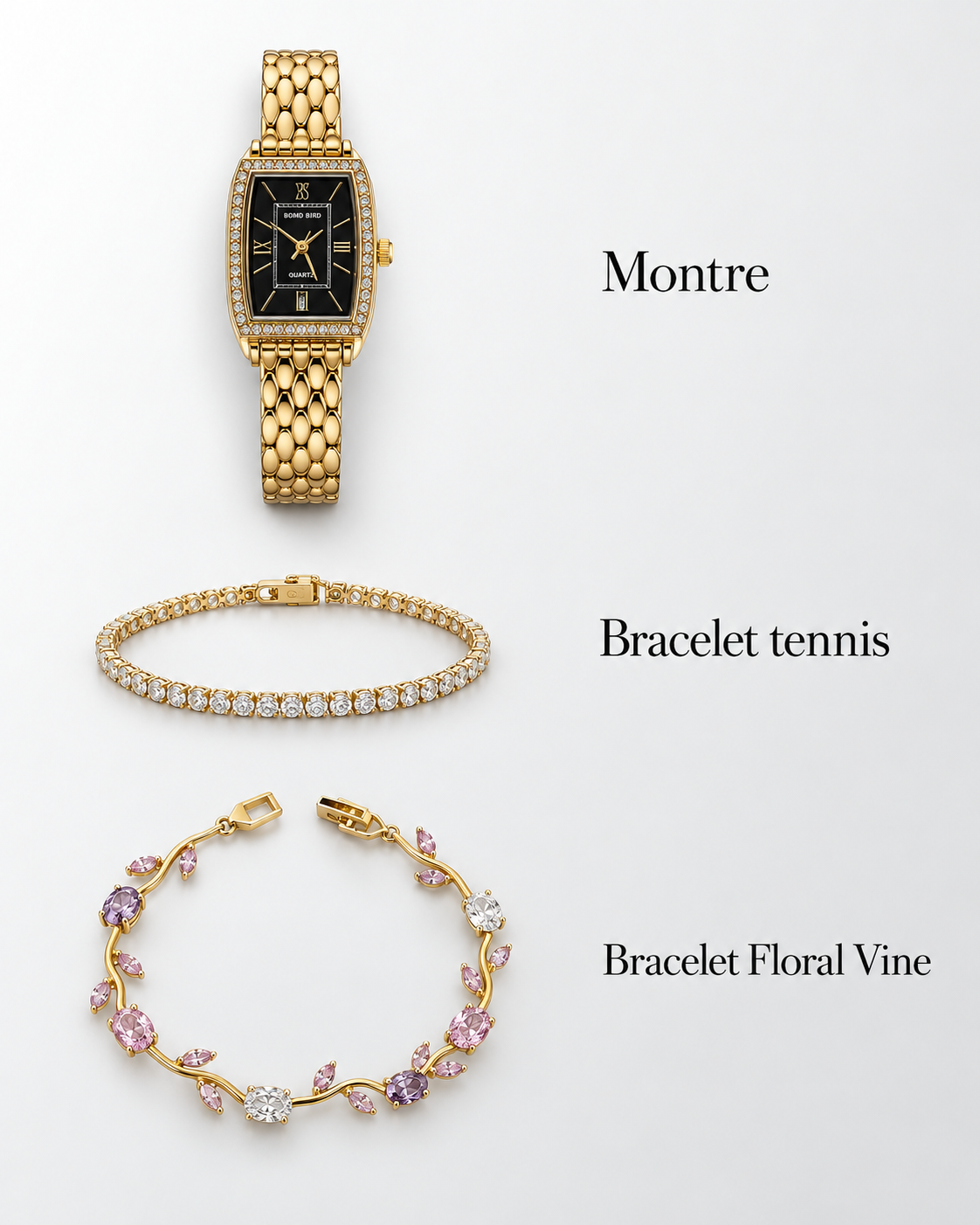 Coffret Trèfle Royal – Montre & Bijoux Dorés, 9 Pièces👑🍀